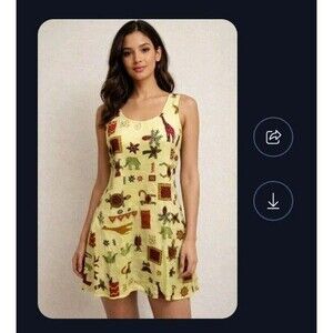 Vintage Connie Choi Mini Dress Size M Yellow Animals Sleeveless Tie